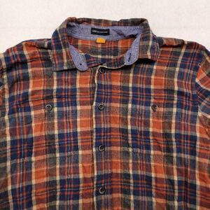 Luxe Performance Madras Flannel Button Up Long Sleeve Shirt Mens Size L Orange